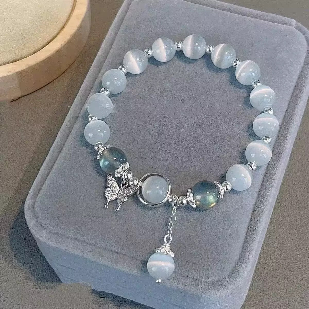 White Jade Pearl Butterfly Bracelet