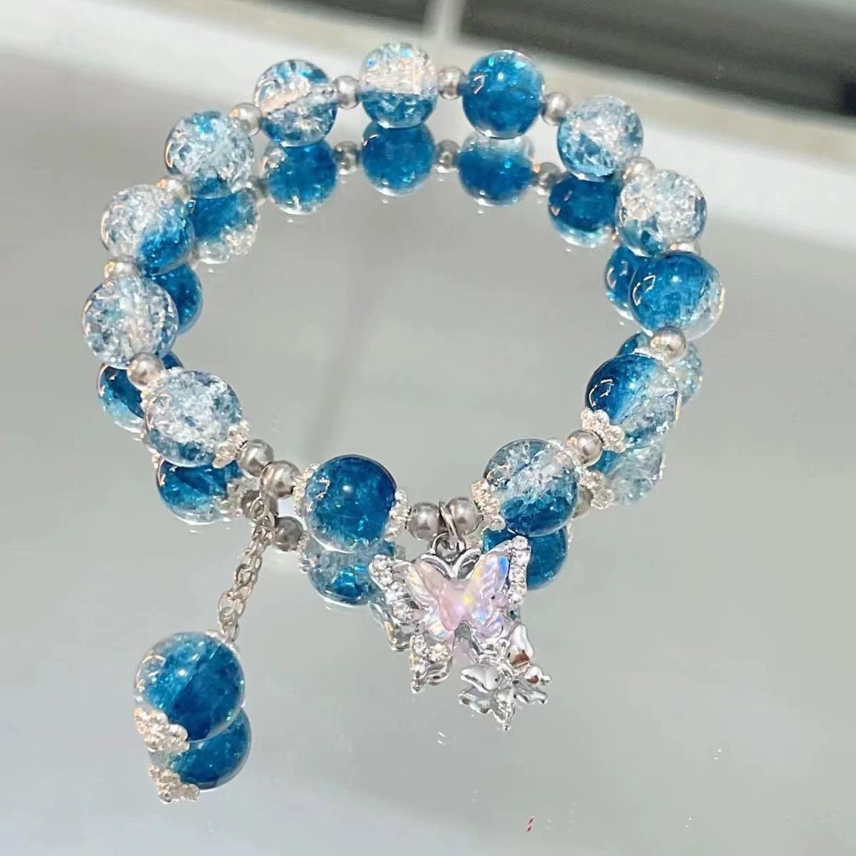 Blue Ice Cracked Butterfly Ombre Women Bracelet